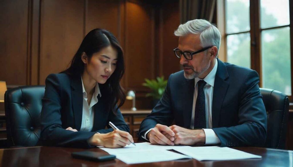 बैंक में अधिकारी से Business Loan के बारे में बात करते हुए बिज़नेस ओनर