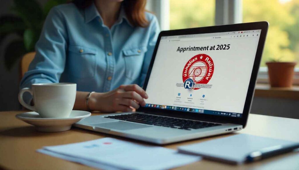 RRC WCR Apprentice 2025 online application process on laptop screen with Indian Railways logo