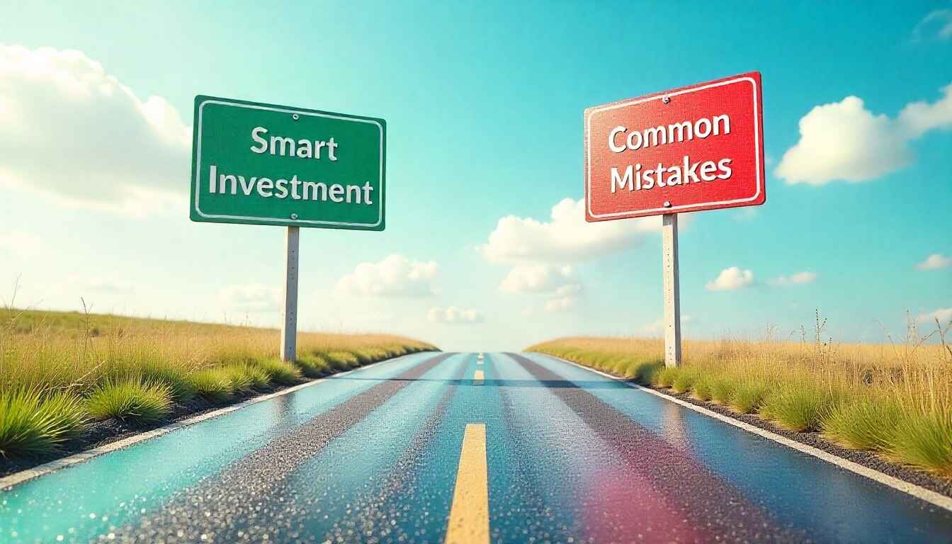 Two diverging roads showing Smart Investment vs Common Investment Mistakes signboards